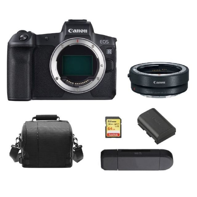 Canon - CANON EOS R Black + EF-EOS R Mount Adapter + 64GB SD card + camera Bag + LP-E6N Battery + Memory Card Reader Canon  - Reflex Grand Public