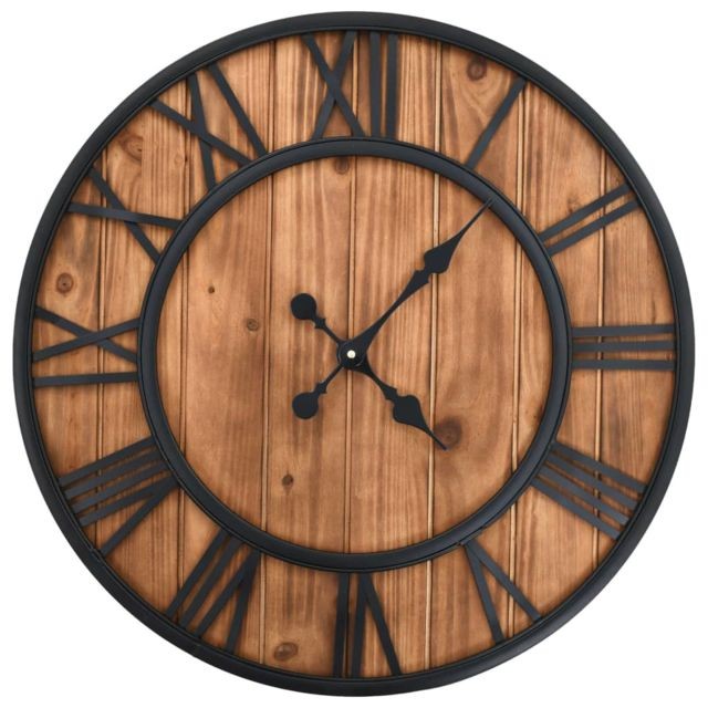 Vidaxl - Horloge murale vintage à quartz Bois et métal 60 cm XXL - Décorations - Horloges - Horloges murales | Noir | Noir - Horloges, pendules Noir