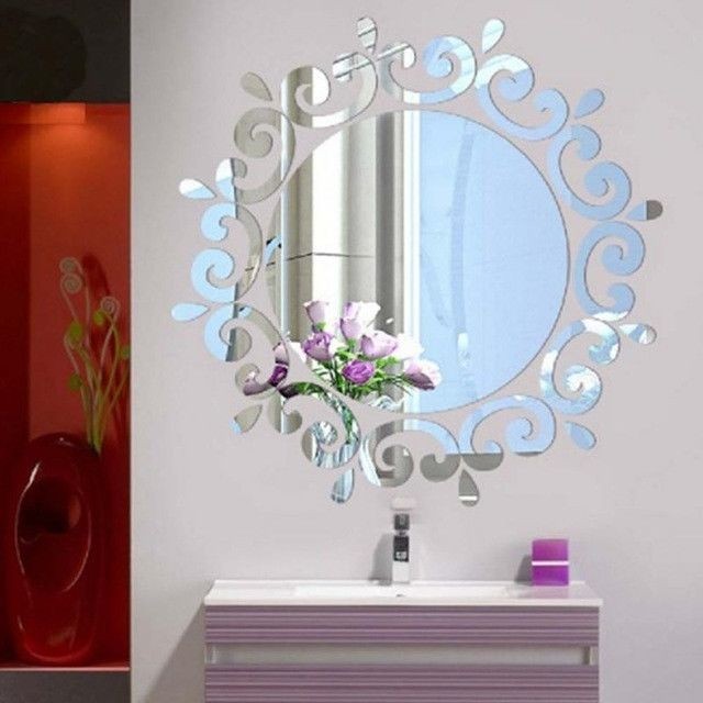 Wewoo - Sticker mural Fleur de vigne se vêtir miroir Art Vinyle Décor Plafond Autocollant Argent - Chambre Enfant Argent