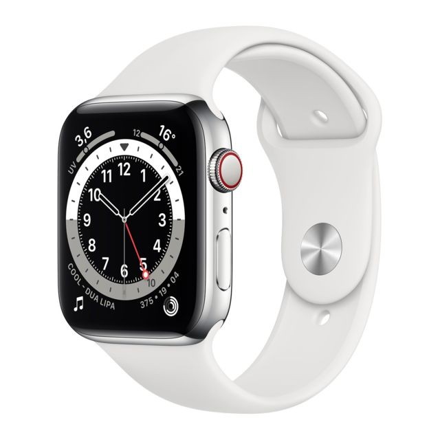 Apple - Watch Series 6 - GPS+Cellular - 44 - Acier Argent / Bracelet Sport Blanc - Regular - Apple Watch Gps + cellular