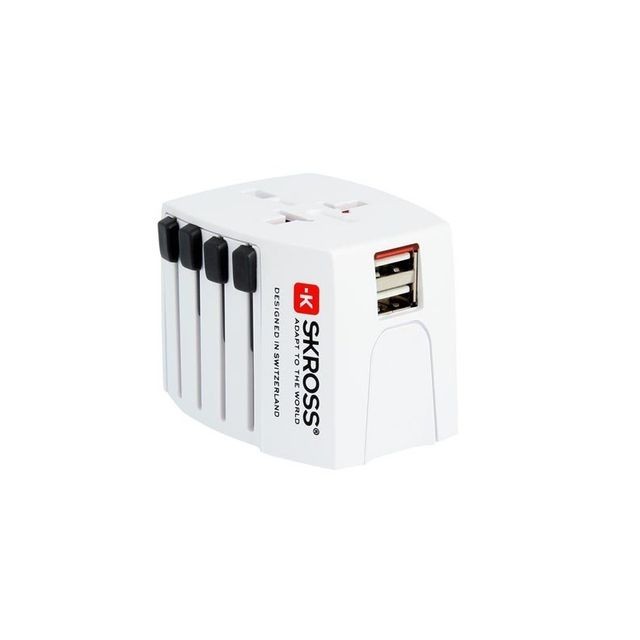 Skross - Adaptateur de voyage universel + 2 USB - Blanc Skross  - Adaptateur Secteur Universel Skross
