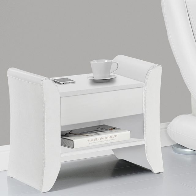 Concept Usine - Linden blanc : table de chevet en simili blanc avec 1 tiroir et 1 étagère - Chevet Blanc