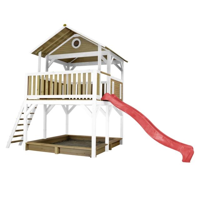 Axi - Simba Play Tower marron/blanc - Toboggan Rouge - Aire de jeux Bois