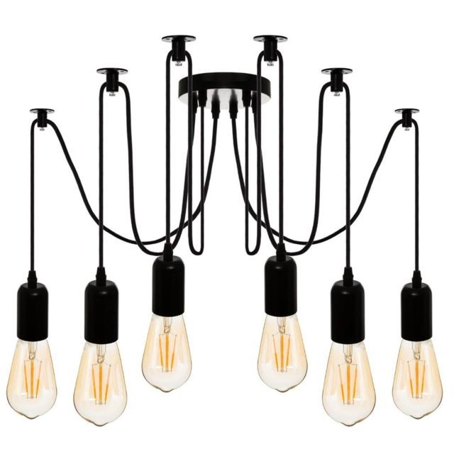 Pegane - Suspension filaire 6 ampoules en métal noir -PEGANE- Pegane  - Suspension filaire