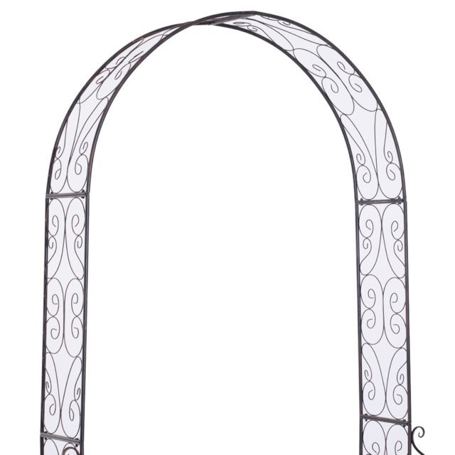 Clôture grillagée Arche de jardin arche à rosiers style fer forgé dim. 120L x 30l x 226H cm métal époxy noir vieilli cuivré