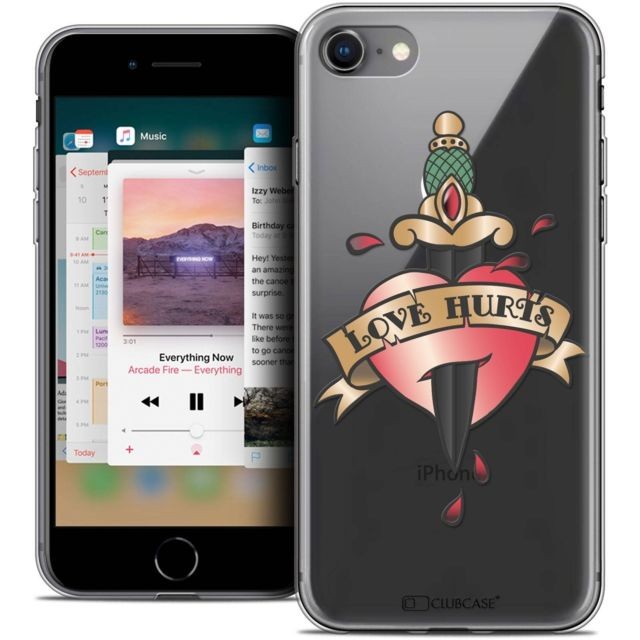 Caseink - Coque Housse Etui Apple iPhone 8 (4.7 ) [Crystal Gel HD Collection Tatoo Lover Design Love Hurts - Souple - Ultra Fin - Imprimé en France] Caseink  - Caseink