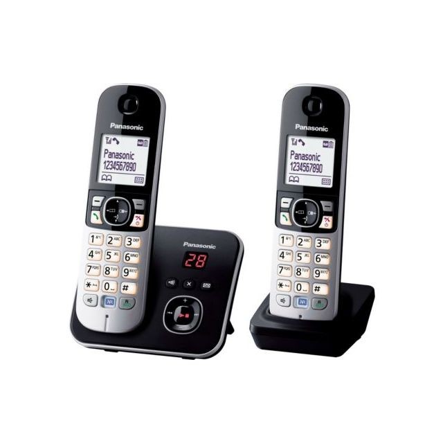 Panasonic - Téléphone sans fil duo dect avec répondeur noir/argent - kxtg6822 - PANASONIC - Téléphone fixe-répondeur