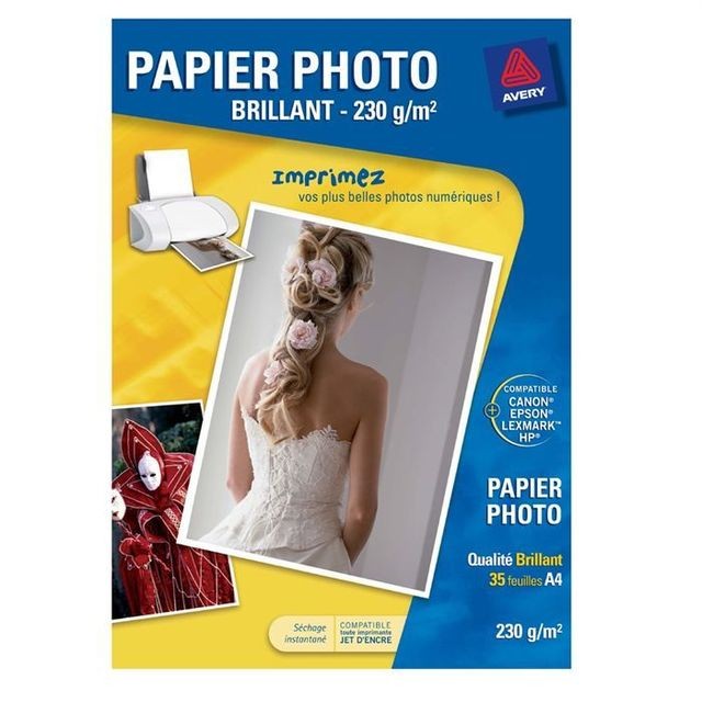 Avery - 50 Feuilles de Papier Photo 200g/m² Brillant, Format A4
