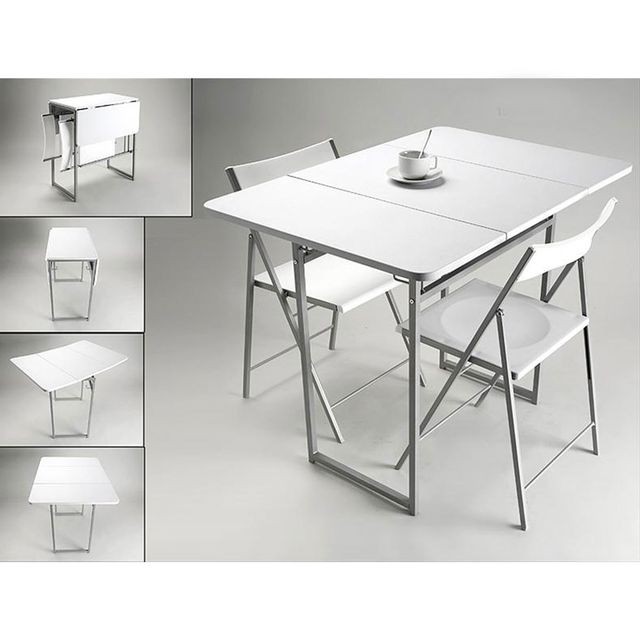 VERSA - Table pliante + 2 chaises blanches VERSA   - VERSA
