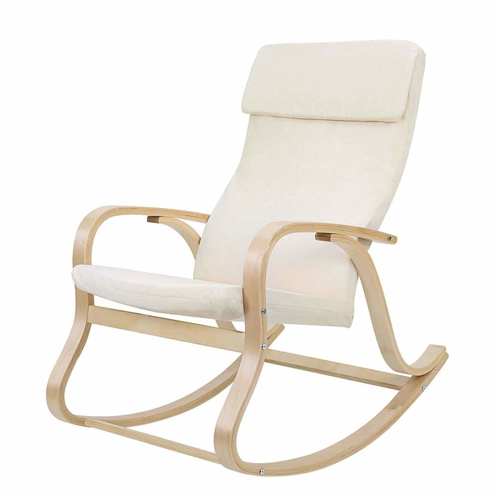 songmics songmics fauteuil à bascule fauteuil berçante en bois bouleau charge maximum 120 kg beige lyy30m  beige
