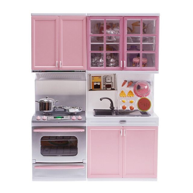 marque generique - Les enfants prétendent jouer la cuisine en plastique de cuisine de Cabinet de banc de cuisine de jouets joue le rose - Jeux d'imitation