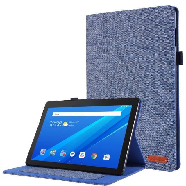 Generic - Etui en PU texture de tissu avec support et porte-cartes bleu pour votre Lenovo Tab E10 - Generic