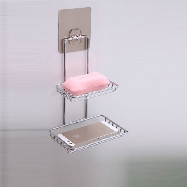 Wewoo - Créatif Double couche en acier inoxydable savon stand non-trace magique autocollant Style plat salle de bains étagère Wewoo  - Meubles de salle de bain