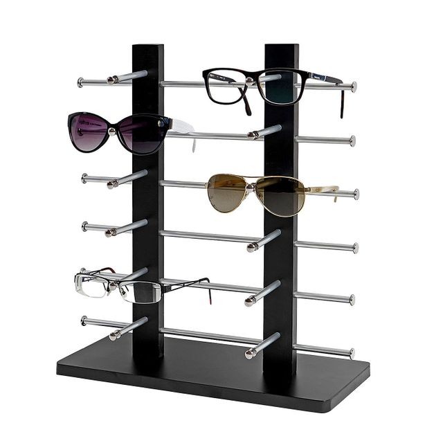 Mendler - Porte-lunette Vendee, présentoir à lunette pour 12 paires de lunettes, 42x39cm ~ noir - Fixation