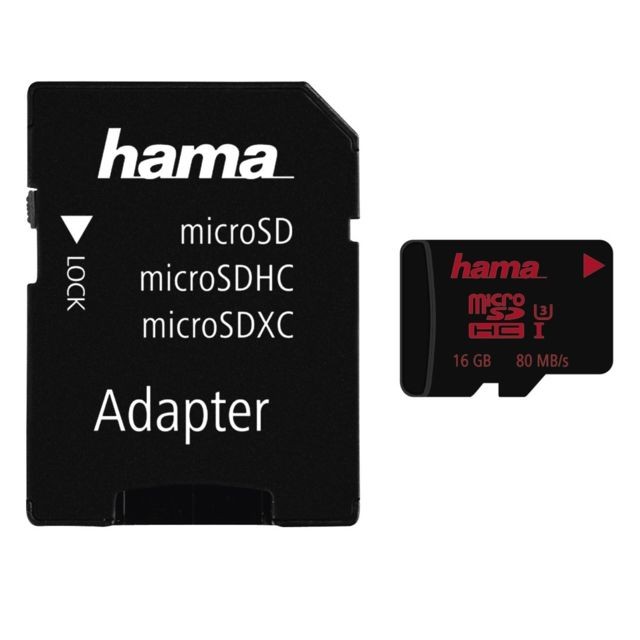 Hama - Hama Carte microSDHC 16GB UHS Speed Class 3 UHS-I 80MB/s + adapat./photo - Carte Micro SD
