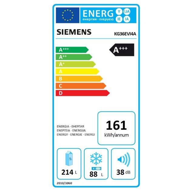 Siemens siemens - réfrigérateur combiné 60cm 302l a+++ lowfrost inox - kg36evi4a