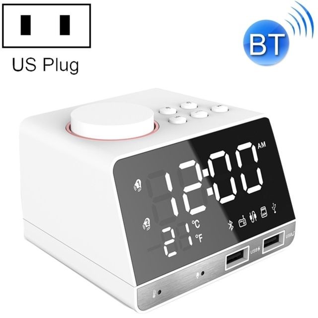 Wewoo - K11 Bluetooth réveil haut-parleur Creative Digital Music Clock Display Radio avec double interface USB, support U disque / carte TF / FM / AUX, prise US (blanc) - Radio Reveil CD Réveil