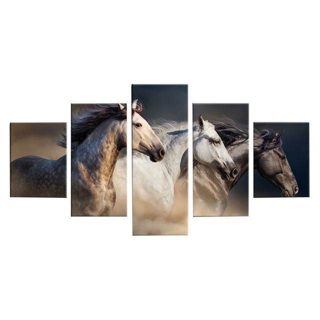 marque generique - peintures modernes 5 panneaux sur toile mur art paysage cheval brun marque generique  - Toile cheval