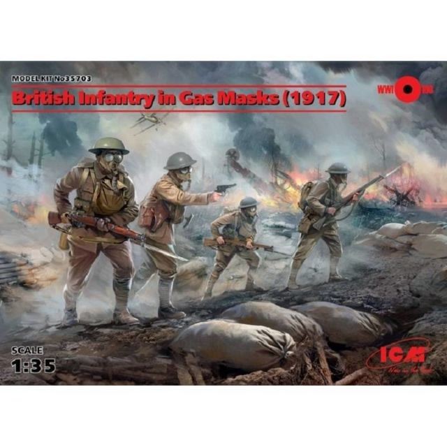 Icm - Figurine Mignature British Infantry In Gas Masks 1917 Icm  - Figurines militaires