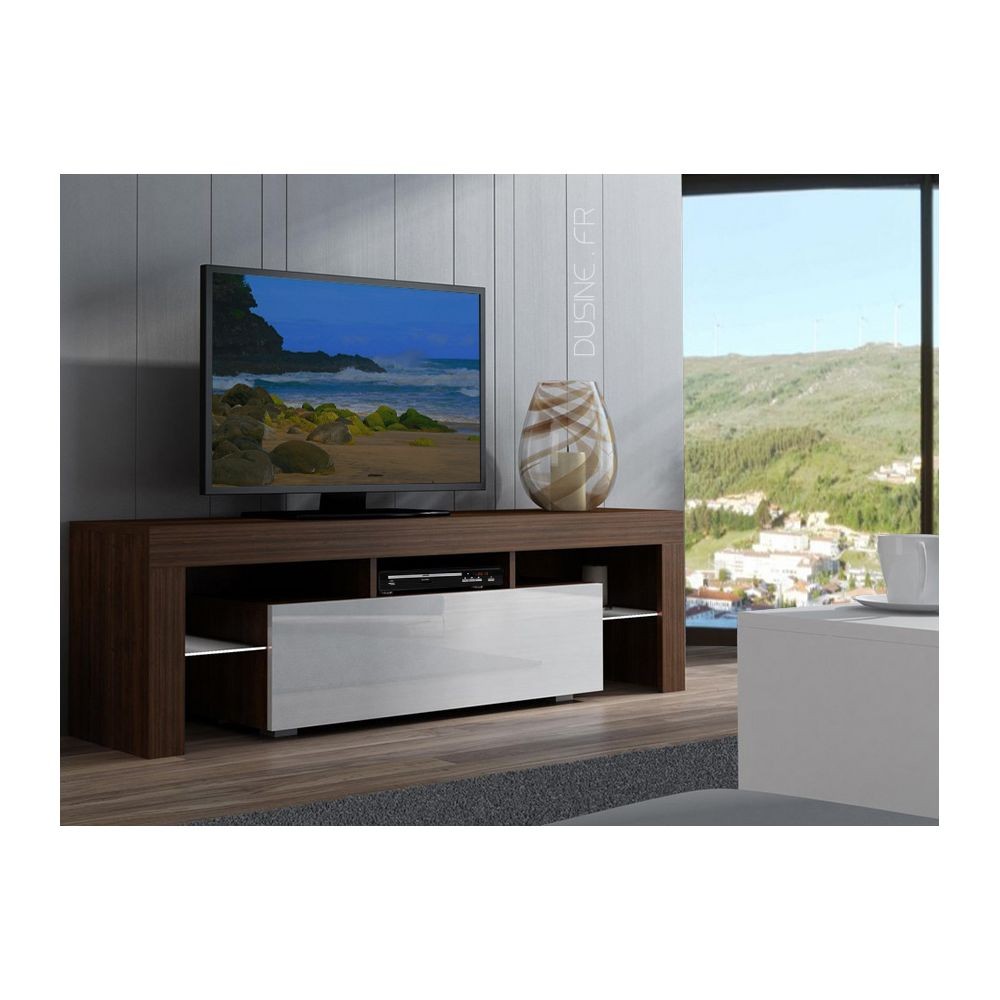 Dusine Meuble TV SPIDER à LED en Noyer MAT avec porte Blanc Laqué 160 cm