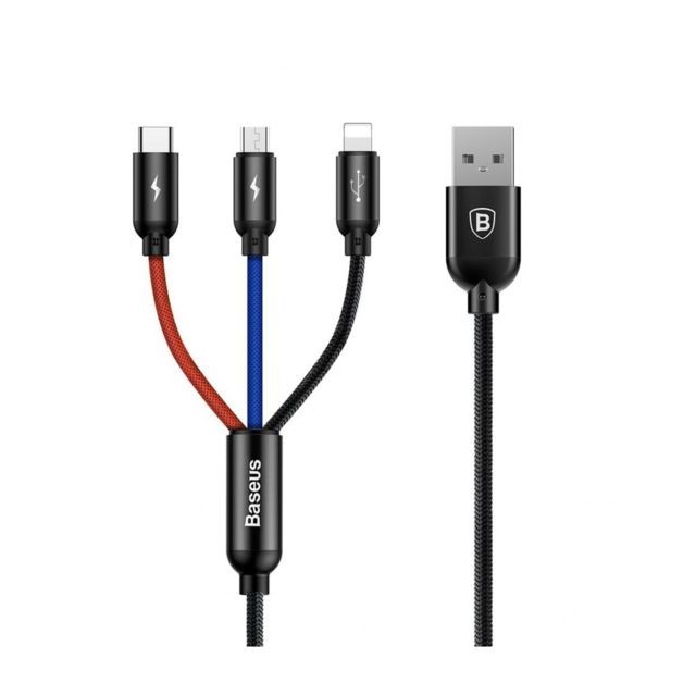 Baseus - Cable de rechargement rapide USB-C  3 en 1 Iphone et Android - Câble Lightning