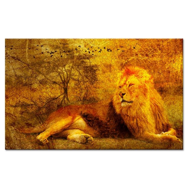 Tableaux, peintures Declina Toile imprimée tableau photo lion sauvage - Déco murale africaine