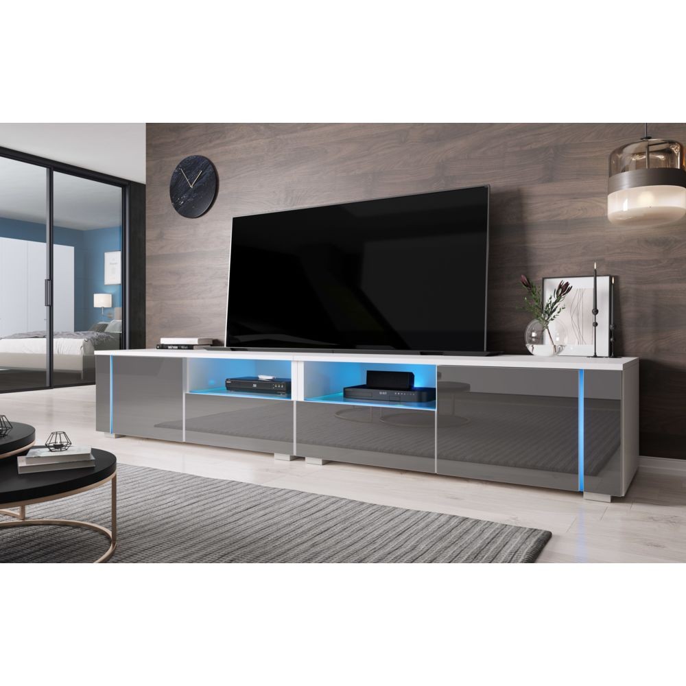 furnix meuble tv banc conesa 200cm blanc gris