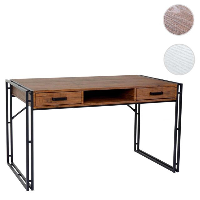 Mendler - Bureau Dohna, table d'ordinateur, 121x70cm, structure 3D ~ aspect chêne sauvage - Mobilier de bureau Bois foncé