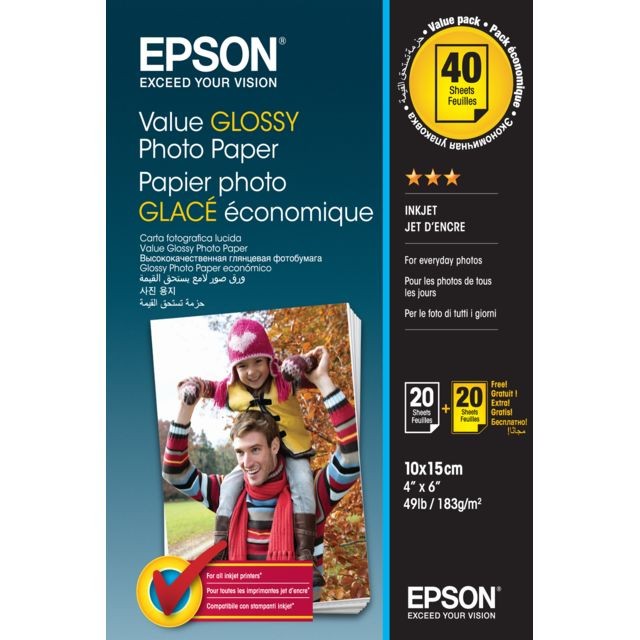 Epson - Epson Value Glossy Photo Paper - 10x15cm - 2x 20 Feuilles (BOGOF) Epson - Papier Photo Epson