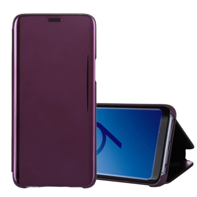 Coque, étui smartphone Wewoo Housse Étui Violet pour Samsung Galaxy S9 galvanoplastie miroir horizontal en cuir avec support