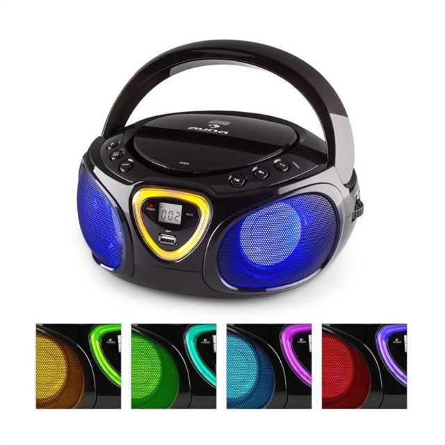 Auna - auna Roadie Boombox CD USB MP3 Radio AM/FM Bluetooth 2.1 Jeu de couleurs LED - noir Auna - Auna