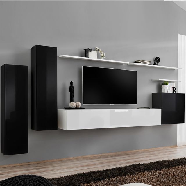 meuble tv suspendu blanc et noir agatha 2