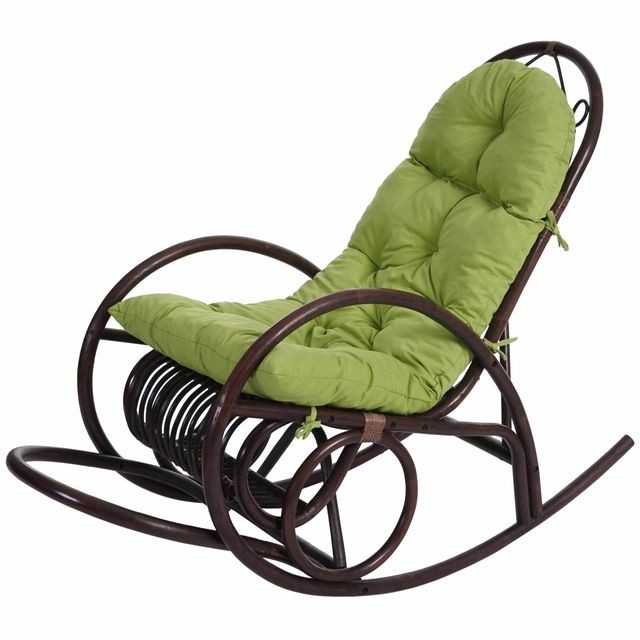 Mendler - Fauteuil à bascule HWC-C40, fauteuil pivotant, fauteuil en rotin, marron ~ rembourrage vert - Fauteuil à bascule Fauteuils
