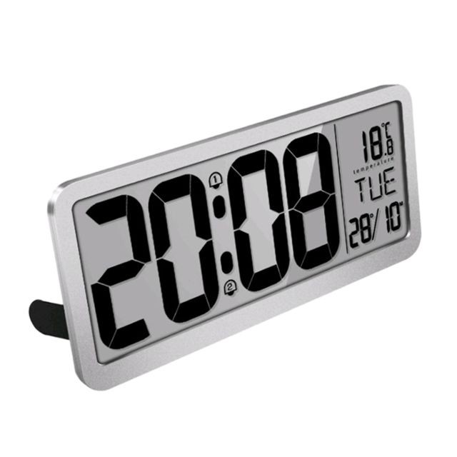 marque generique Horloge Murale Numérique 14 '' Avec écran LCD Jumbo Et Température Intérieure Argent