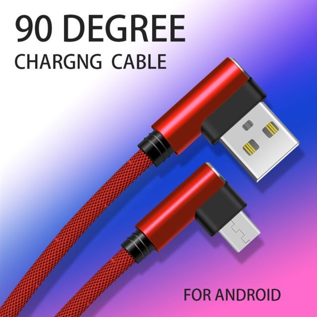 Chargeur secteur téléphone Shot Cable Fast Charge 90 degres Micro USB pour ARCHOS 133 Oxygen Smartphone Android Connecteur Recharge Chargeur Universel (ROUGE)