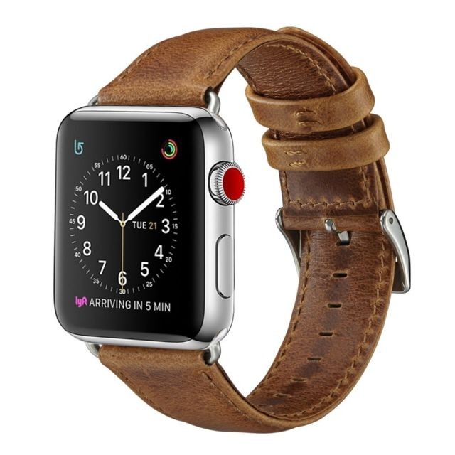 marque generique - Bracelet en cuir véritable couche supérieure marron pour Apple Watch Series 4 44mm/Series 3/2/1 42mm marque generique  - marque generique