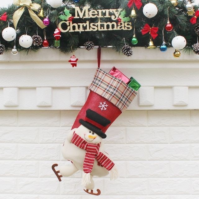 Wewoo - Décoration de noël décoration bonhomme de neige treillis tissu bas de Noël cadeau sac sac Wewoo  - Figurine Noël Décorations de Noël