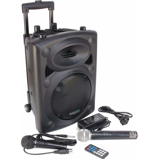Ibiza - sono portable autonome avec fonction USB MP3 REC VOX BLUETOOTH et micros VHF + 1 micro filaire 400W noir - Sonorisation portable