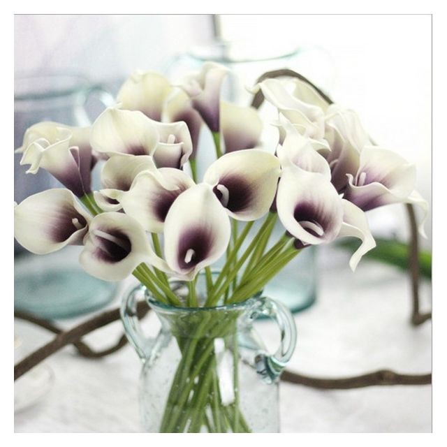 marque generique - 9xpu Fleur Artificielle Calla Mariage Lys Bouquet Décor Floral Blanc Violet - Deco mariage violet