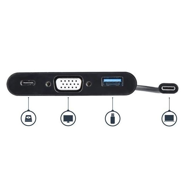 Câble USB Adaptateur multiport USB-C vers VGA avec port USB-A et Power Delivery