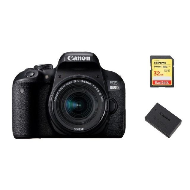 Canon - CANON EOS 800D KIT EF-S 18-55mm F4-5.6 IS STM + 32GB SD card + LP-E17 Battery Canon  - 800D Photo & Vidéo Numérique