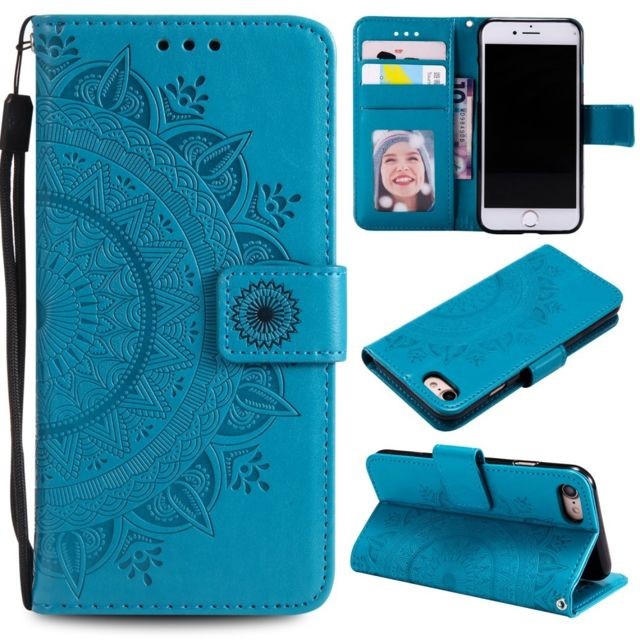 marque generique - Etui en PU fleur avec support bleu pour votre Apple iPhone 7/8 4.7 pouces marque generique  - Smartphone 8 pouces