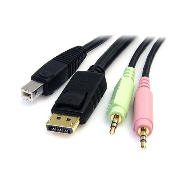 Startech - Câble de commutateur KVM DisplayPort USB 4 en 1 de 1,8 m avec audio et microphone - Câble et Connectique
