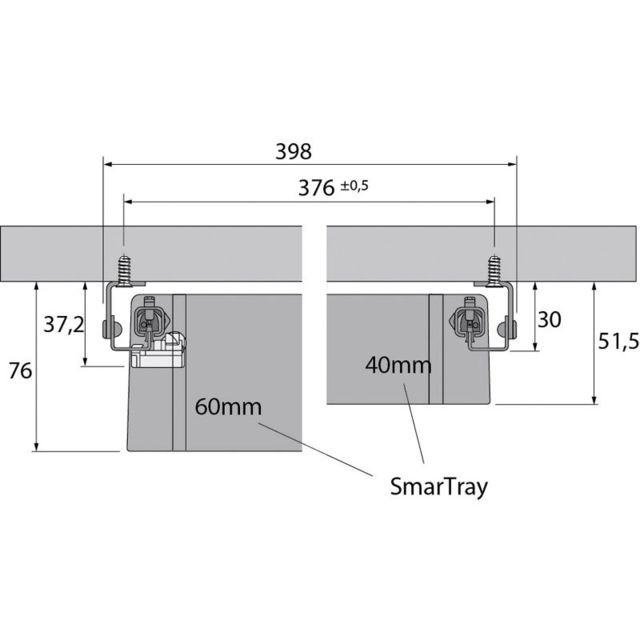 Hettich Coulisse quadro 12 smartray - Sortie : Partielle - Fixation : Sous tablette - Charge : 6 kg - HETTICH