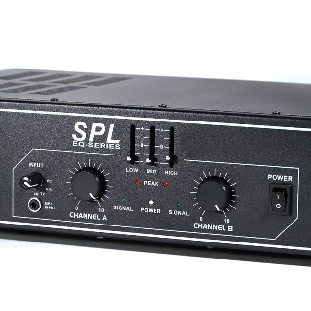 Amplis de puissance Amplificateur sono 2 x 350 W avec égaliseur 3 bandes intégré à LEDs Bleues - SKYTEC SPL700