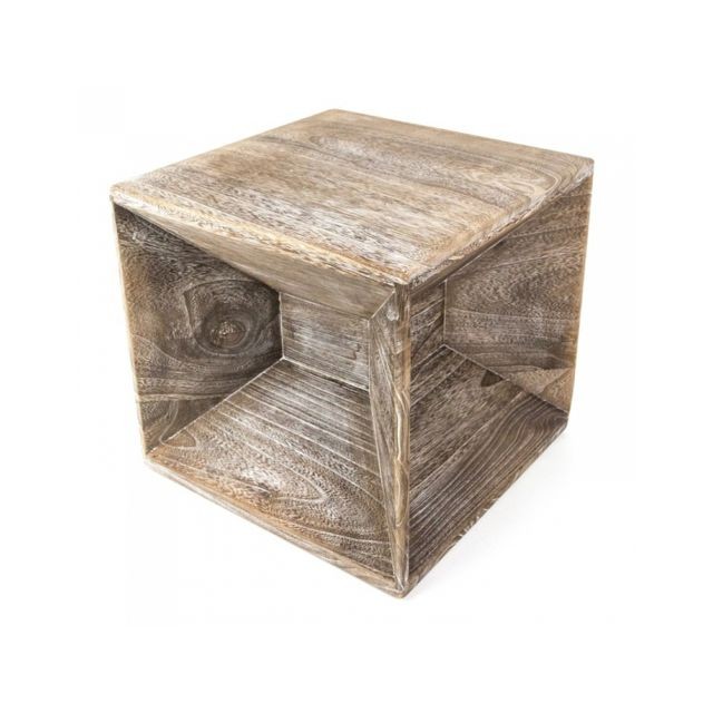 Homestyle4U - Table d appoint en bois cube gris Homestyle4U  - Table de chevet cube
