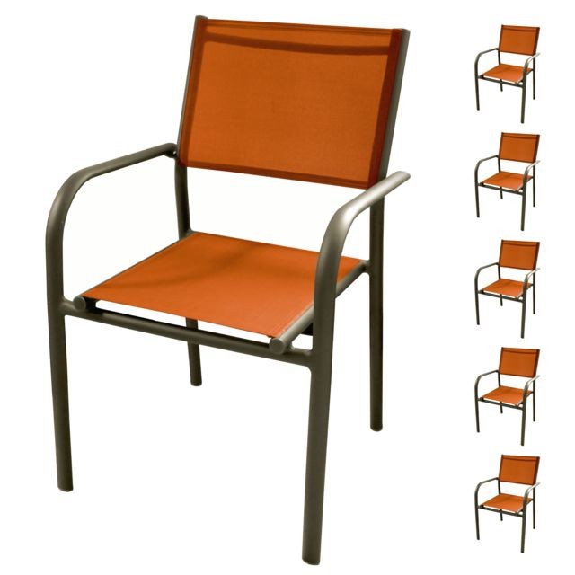 Rendez Vous Deco - Fauteuil de jardin Cancun orange (lot de 6) - Chaises de jardin