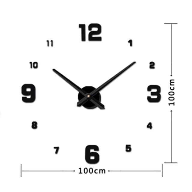 Wewoo - Horloges DIY noir Chambre Décoration Miroir Numéro Frameless Grande 3D DIY Wall Sticker Mute Horloge, Taille: 100 * 100 cm - Horloges, pendules Bambou et noir