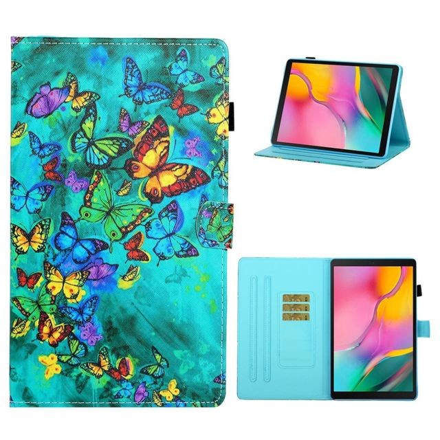 Housse, étui tablette marque generique Etui en PU impression de modèle flip avec porte-cartes papillons colorés pour votre Samsung Galaxy Tab A 10.1 (2019) SM-T510/T515