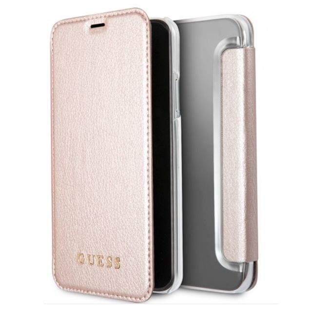 Guess Maroquinerie - Etui Guess rabat latéral aspect cuir rose gold pour iPhone X - Guess Maroquinerie